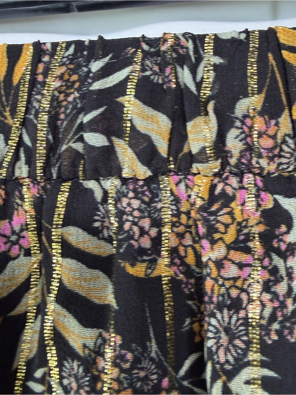 Zara Women’s Small Black Gold Floral & Striped Tiered Mini Skirt - Picture 8 of 15